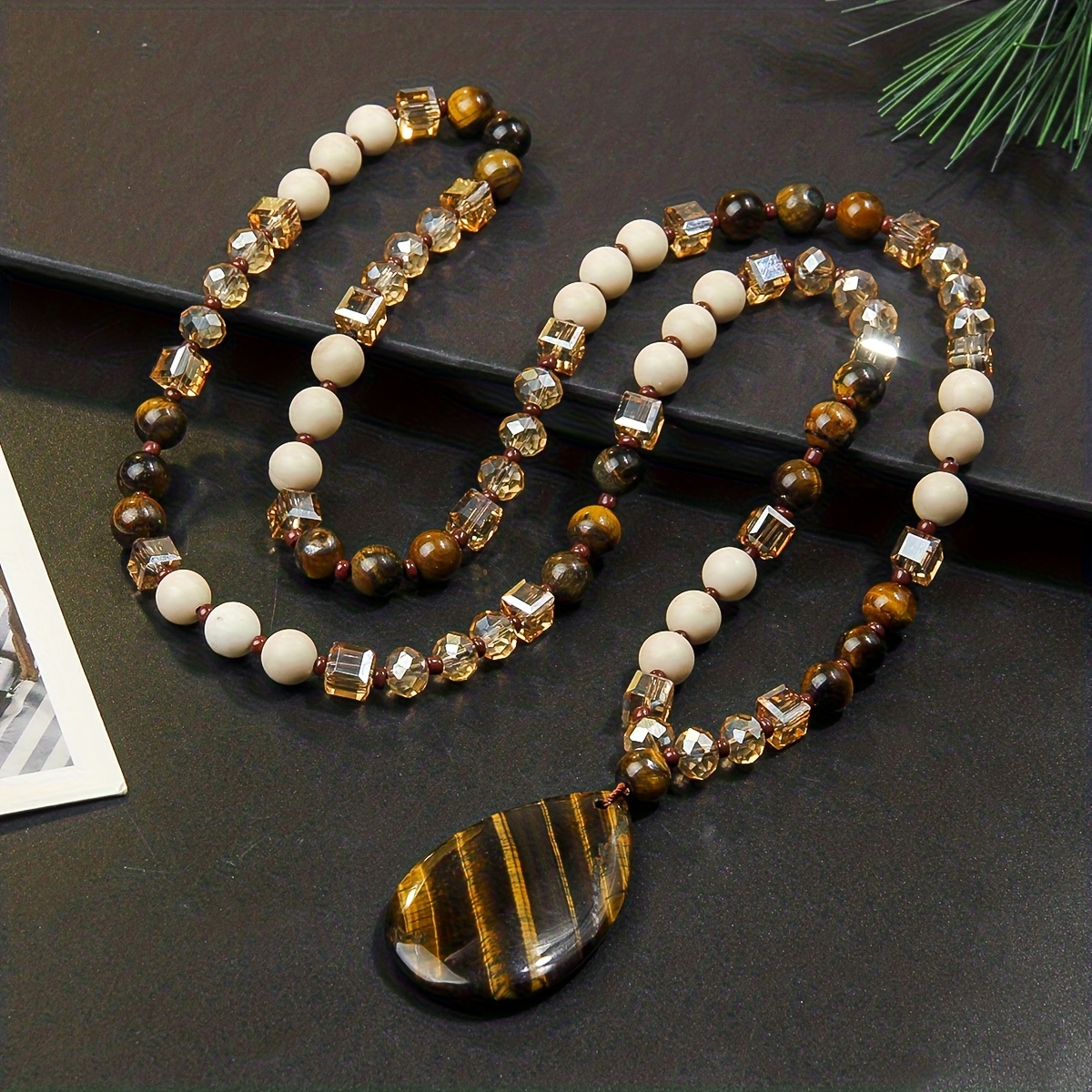Fashionable Vintage Style Natural Stone Pendant Necklace, Gift